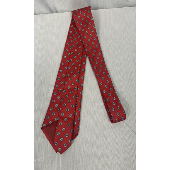 LDM 100%‎ Silk Tie Made in Italy, Geometric, Red, Blue, Tan 60" - Picture 3 of 5